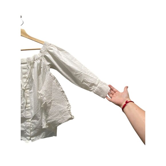 MSGM Milano Off Shoulder Smocked Button Down Blouse White Size 42 NWOT Designer - Picture 10 of 15